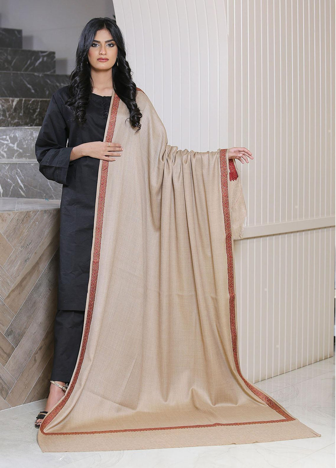 Sanaulla Exclusive Range  Pashmina  Mama D-11 Brown - Women Shawls