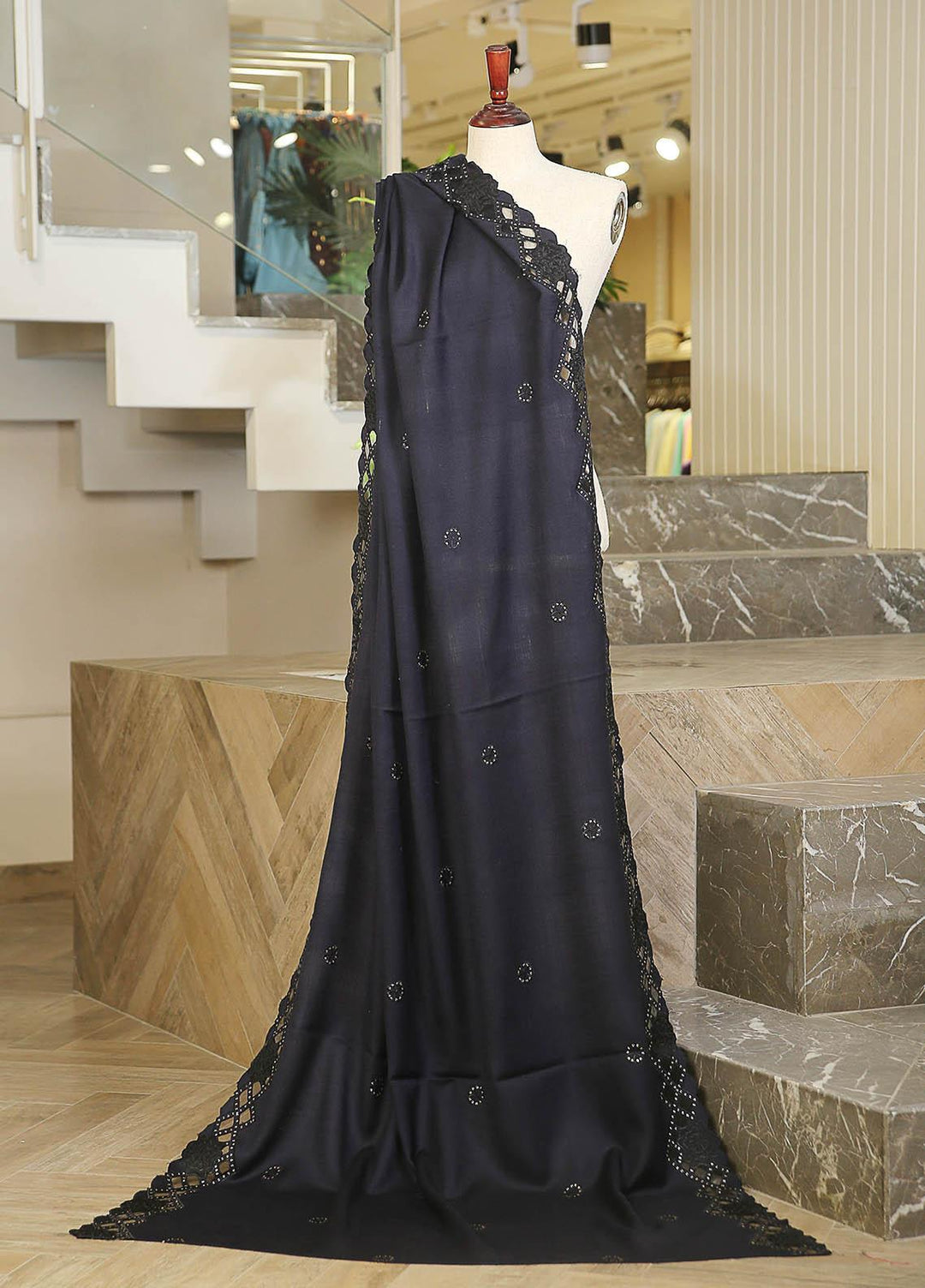 Sanaulla Exclusive Range  Pashmina  D-23 N Blue 01 - Women Shawls