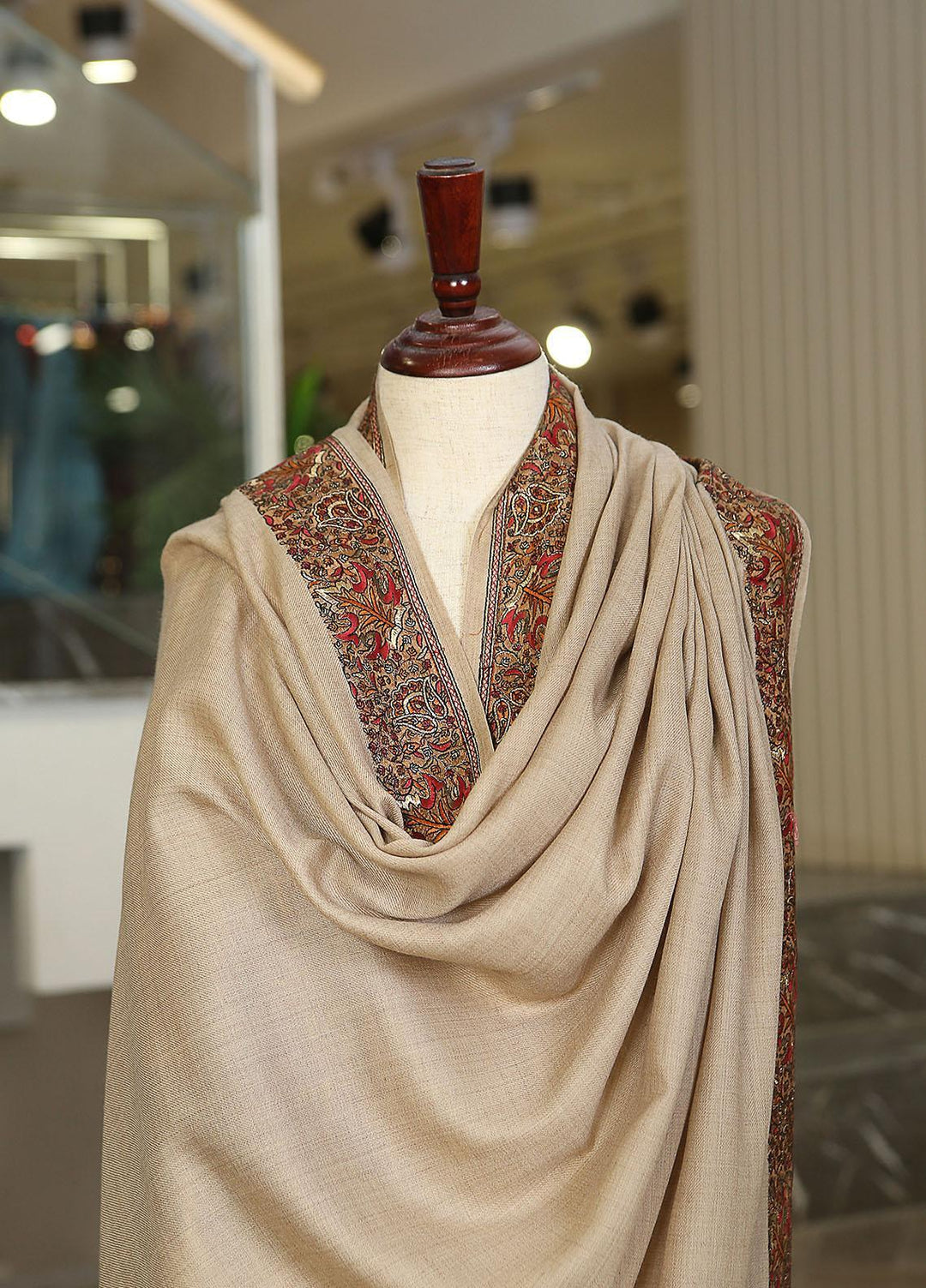 Sanaulla Exclusive Range  Pashmina  Mama D-15 Beige - Women Shawls