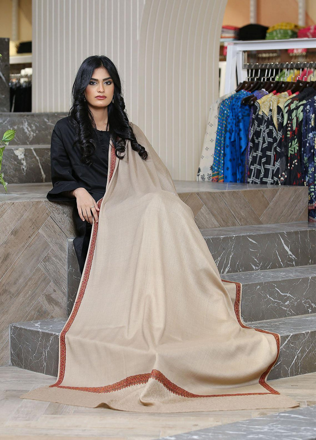 Sanaulla Exclusive Range  Pashmina  Mama D-11 L Brown - Women Shawls