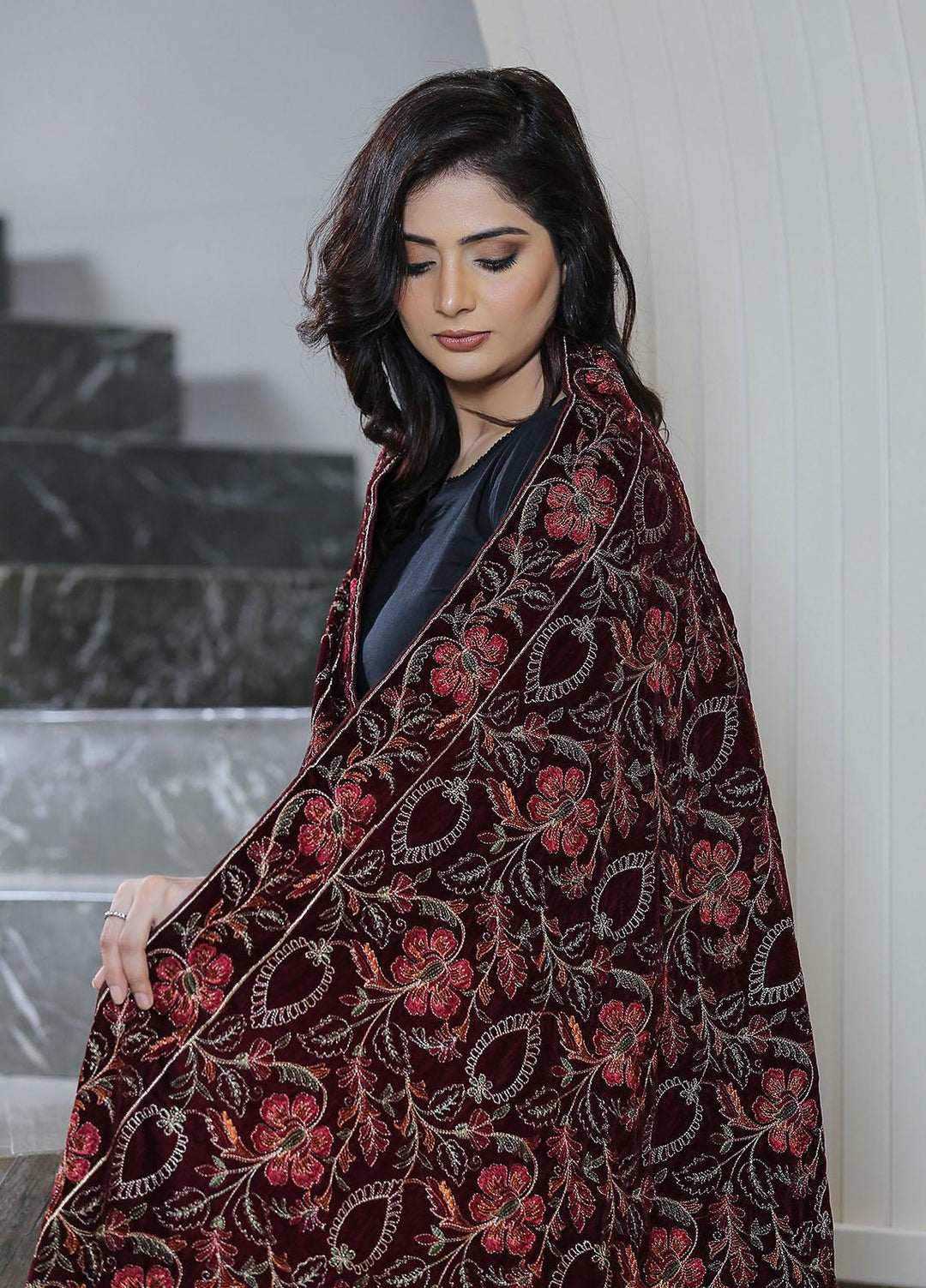 Sanaulla Exclusive Range  Pashmina  KPS 781 D-61 Maroon - Women Shawls