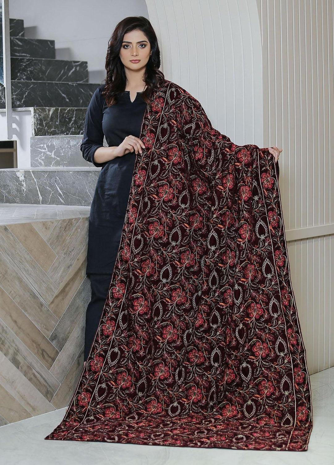 Sanaulla Exclusive Range  Pashmina  KPS 781 D-61 Maroon - Women Shawls