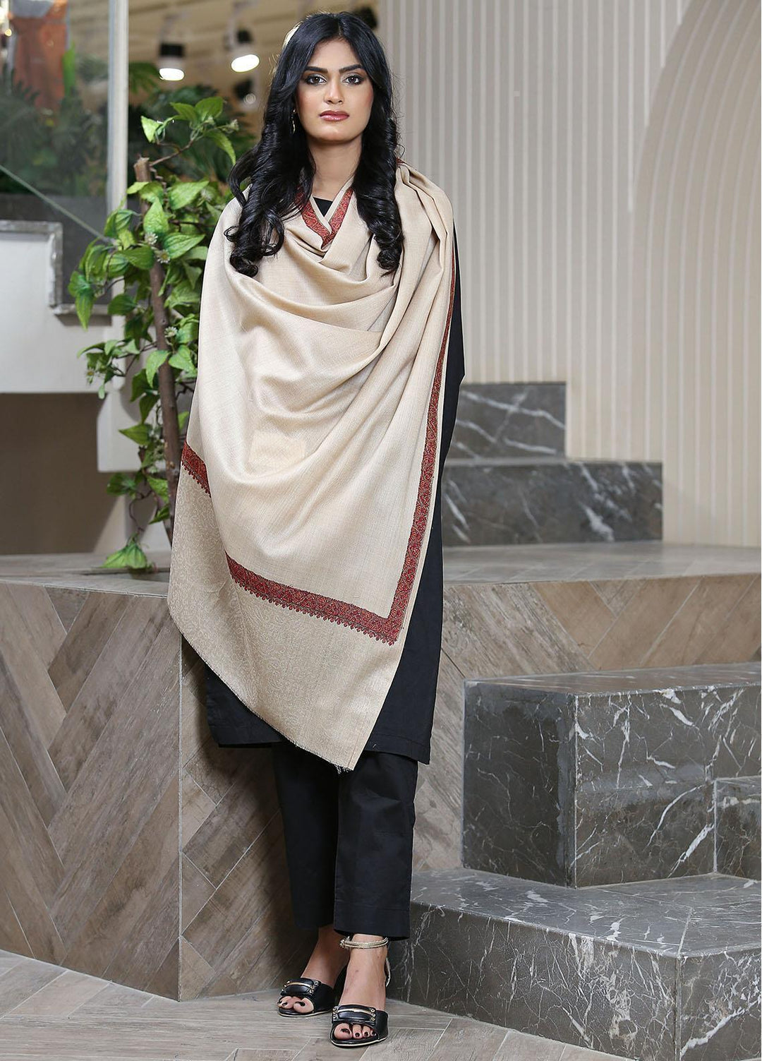 Sanaulla Exclusive Range  Pashmina  Mama D-11 Fawn 02 - Women Shawls