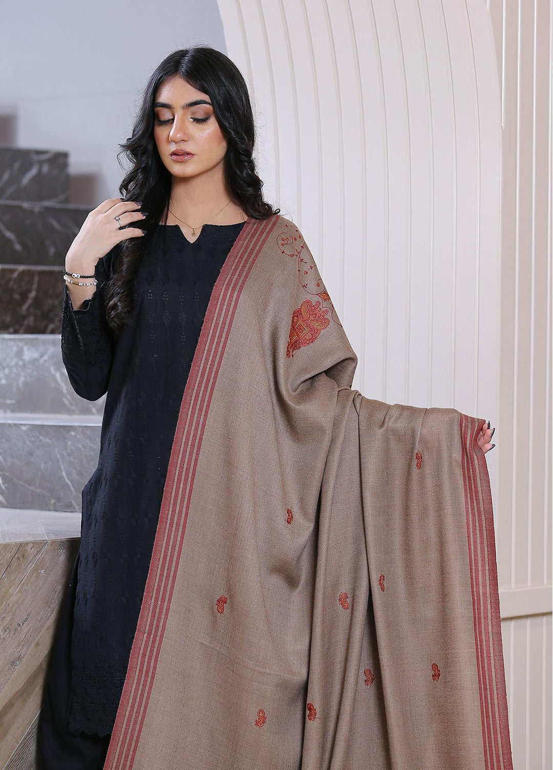 Sanaulla Exclusive Range  Pashmina  KPS 781 D-26 D Brown - Women Shawls