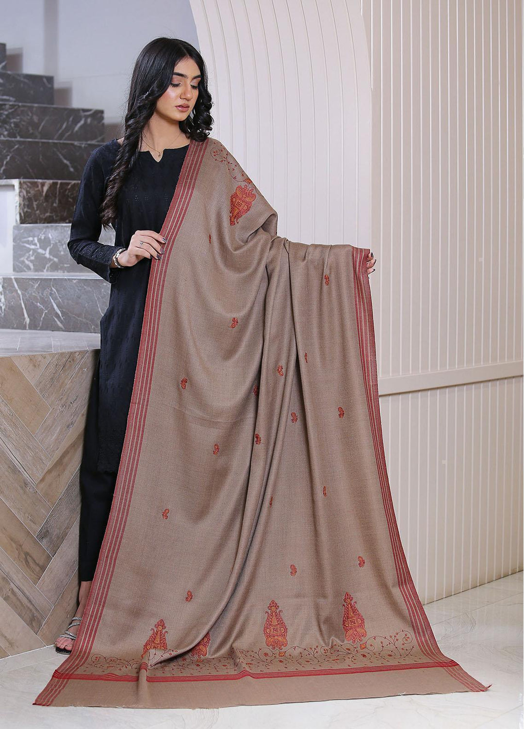 Sanaulla Exclusive Range  Pashmina  KPS 781 D-26 D Brown - Women Shawls
