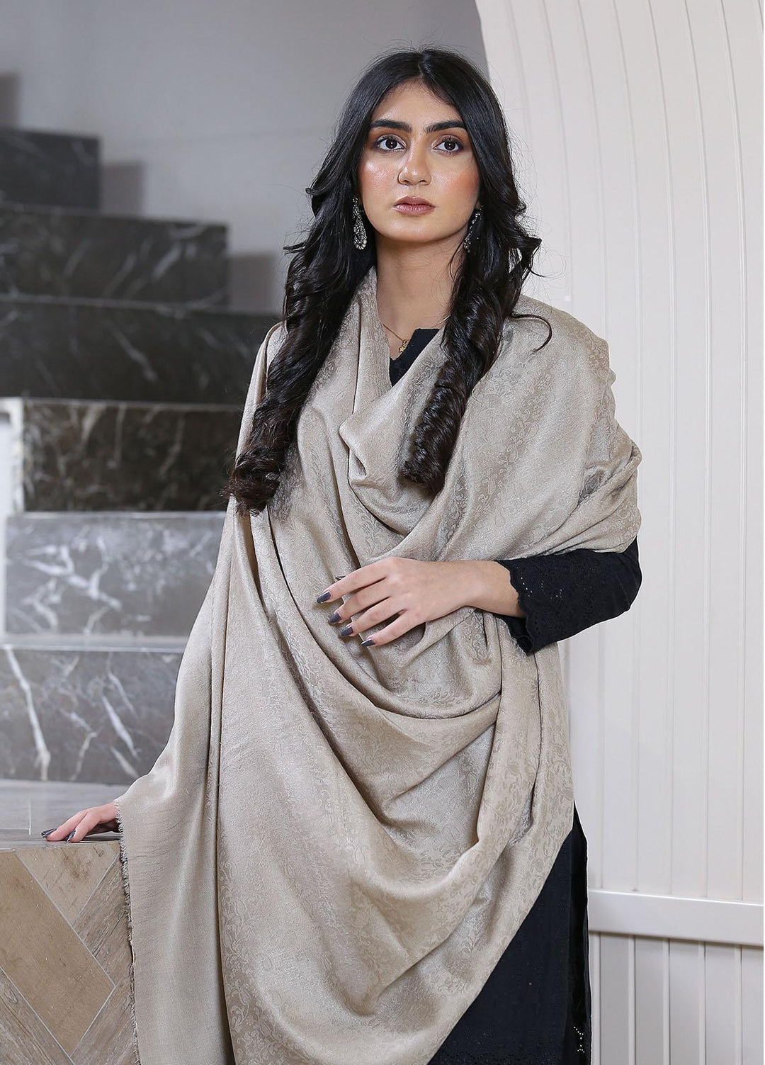 Sanaulla Exclusive Range  Pashmina  KPS 781 D-27 L Fawn 8 - Women Shawls