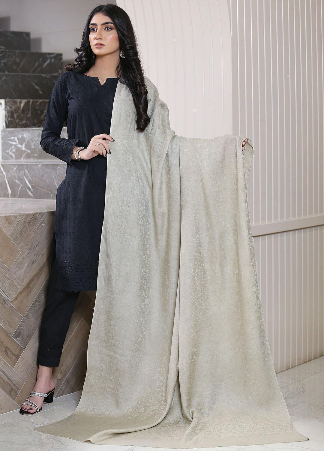 Sanaulla Exclusive Range  Pashmina  KPS 781 D-27 L Fawn 11 - Women Shawls