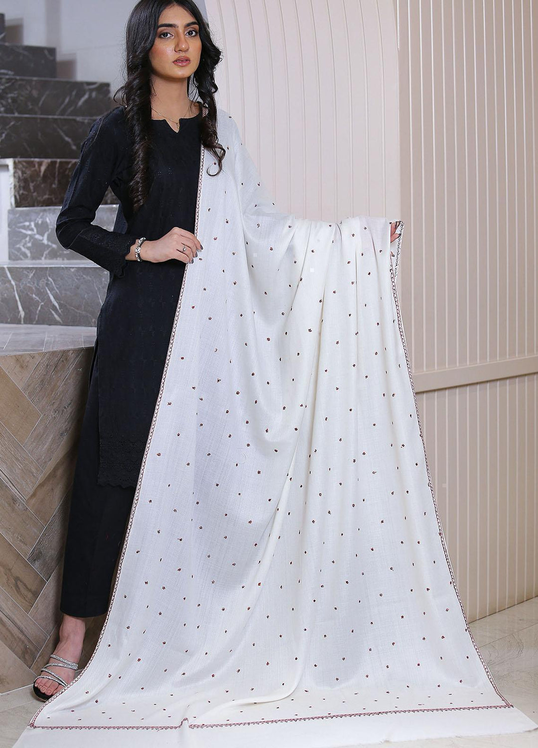 Sanaulla Exclusive Range  Pashmina  KPS 781 D-34 Off White - Women Shawls