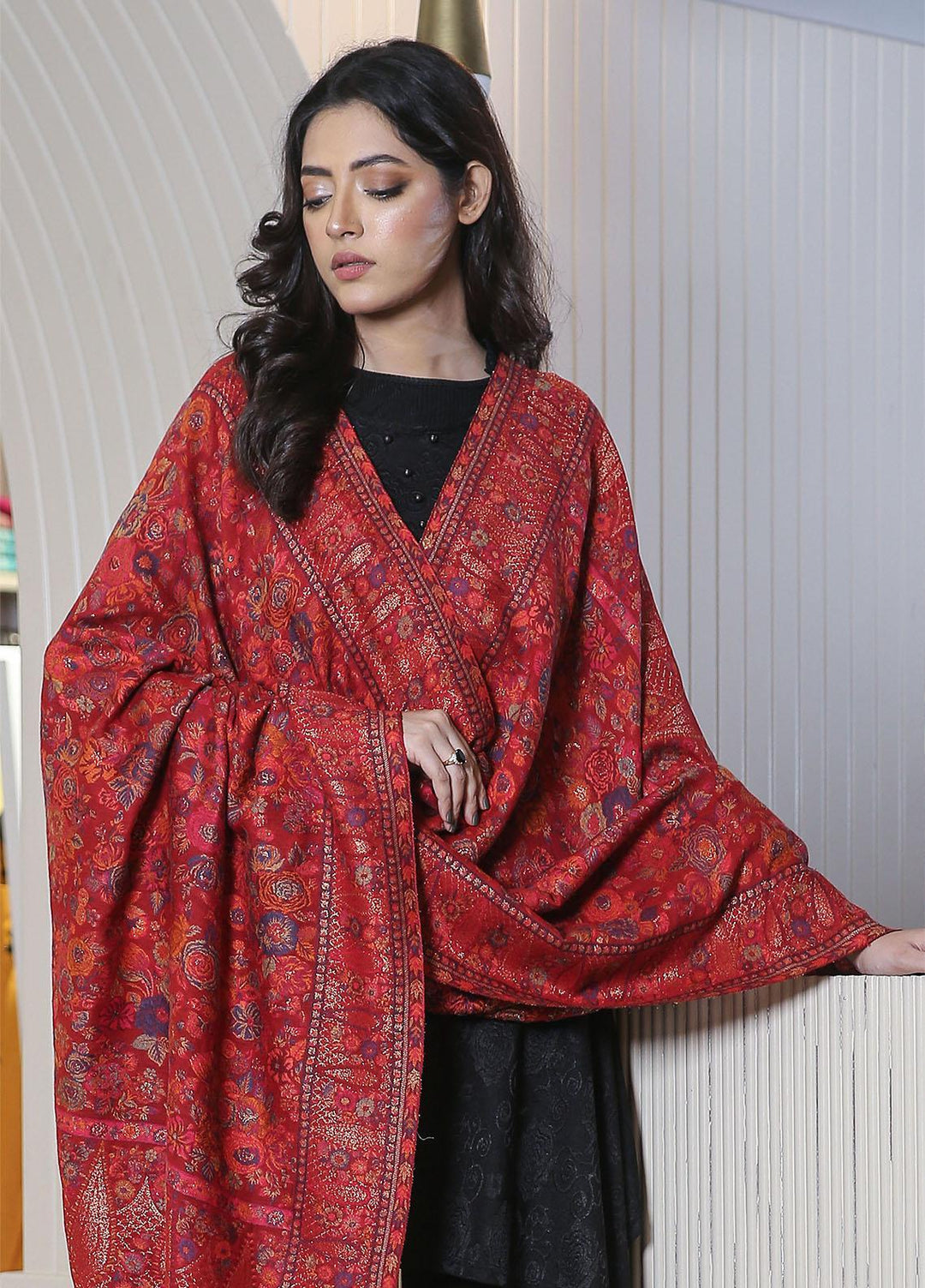 Sanaulla Exclusive Range  Pashmina  Mama D-03 Pink - Women Shawls