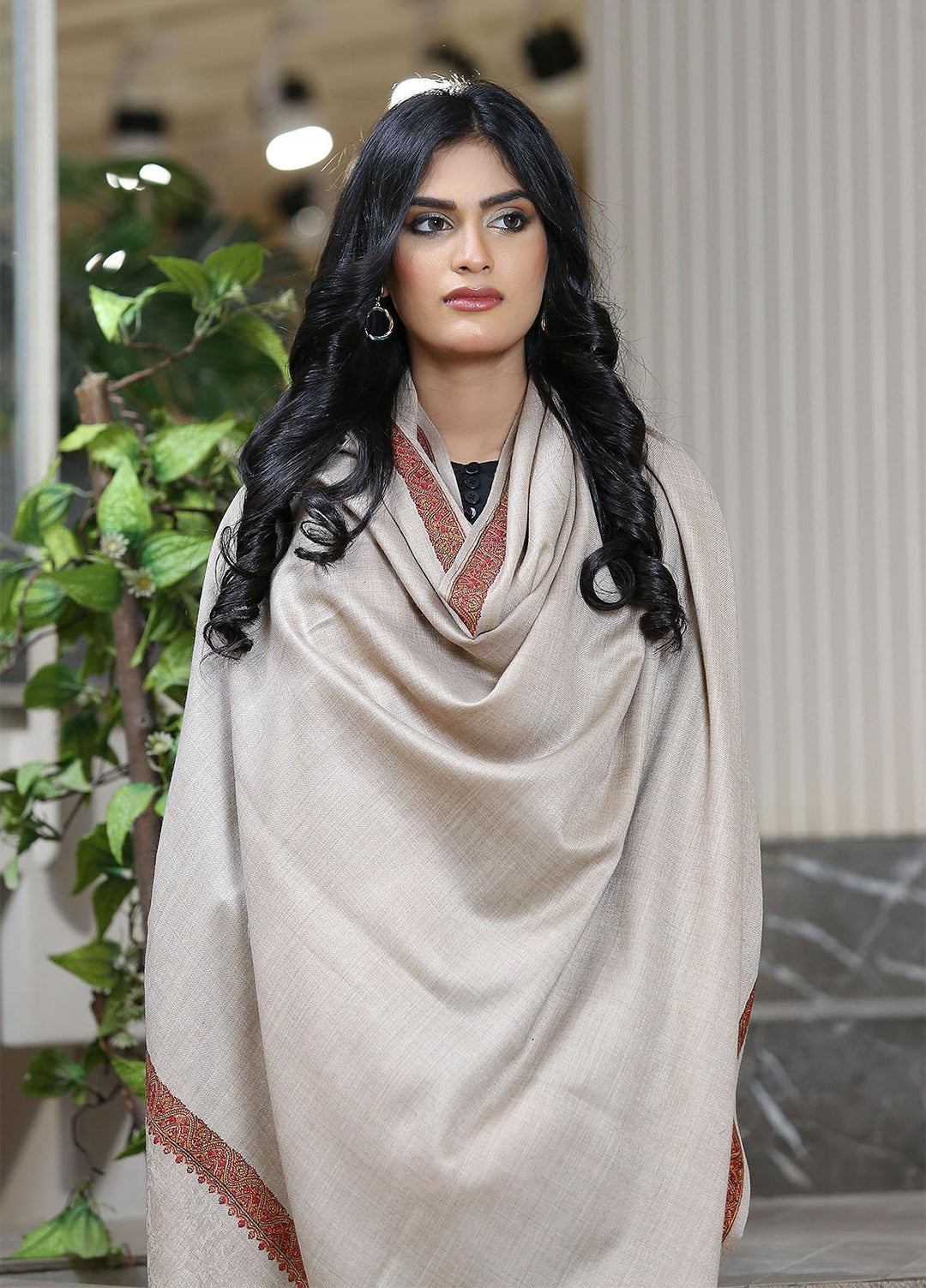 Sanaulla Exclusive Range  Pashmina  Mama D-11 Beige 01 - Women Shawls