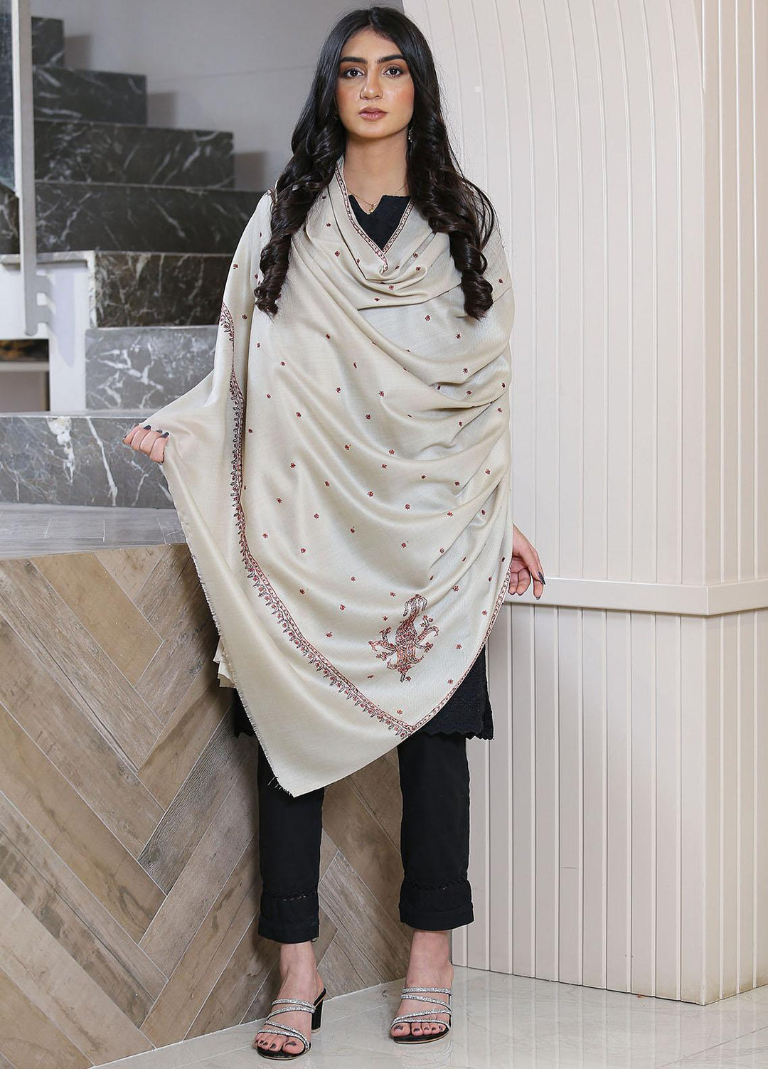 Sanaulla Exclusive Range  Pashmina  KPS 781 D-34 Fawn 1 - Women Shawls
