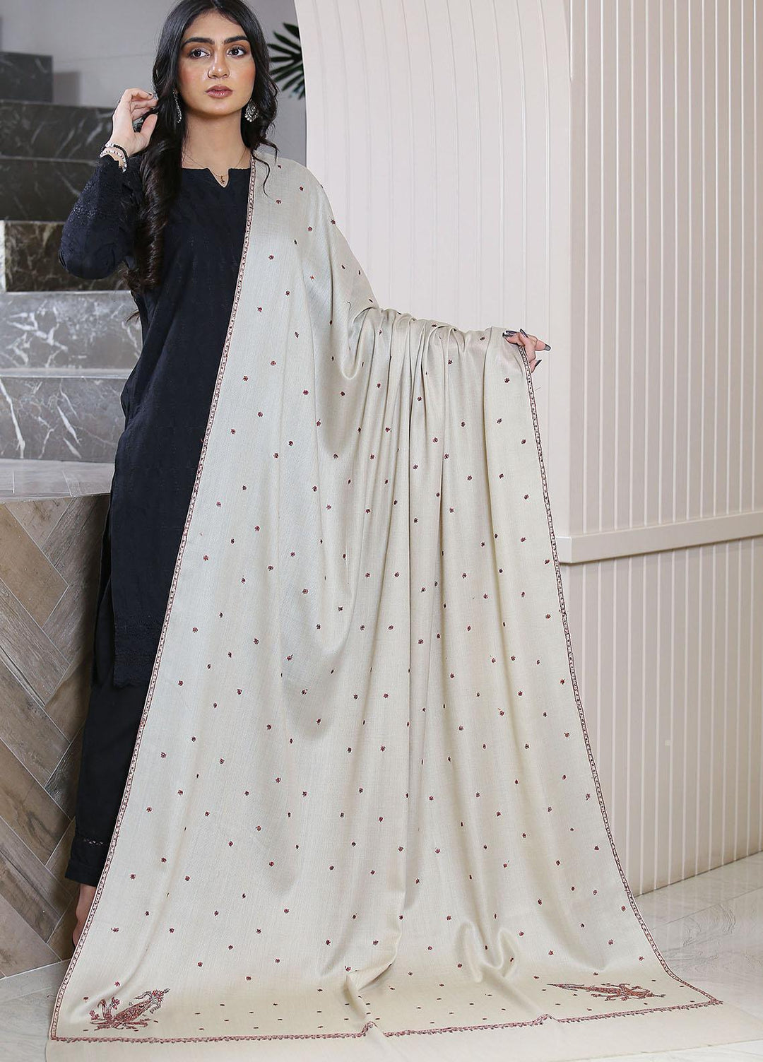 Sanaulla Exclusive Range  Pashmina  KPS 781 D-34 Fawn 1 - Women Shawls