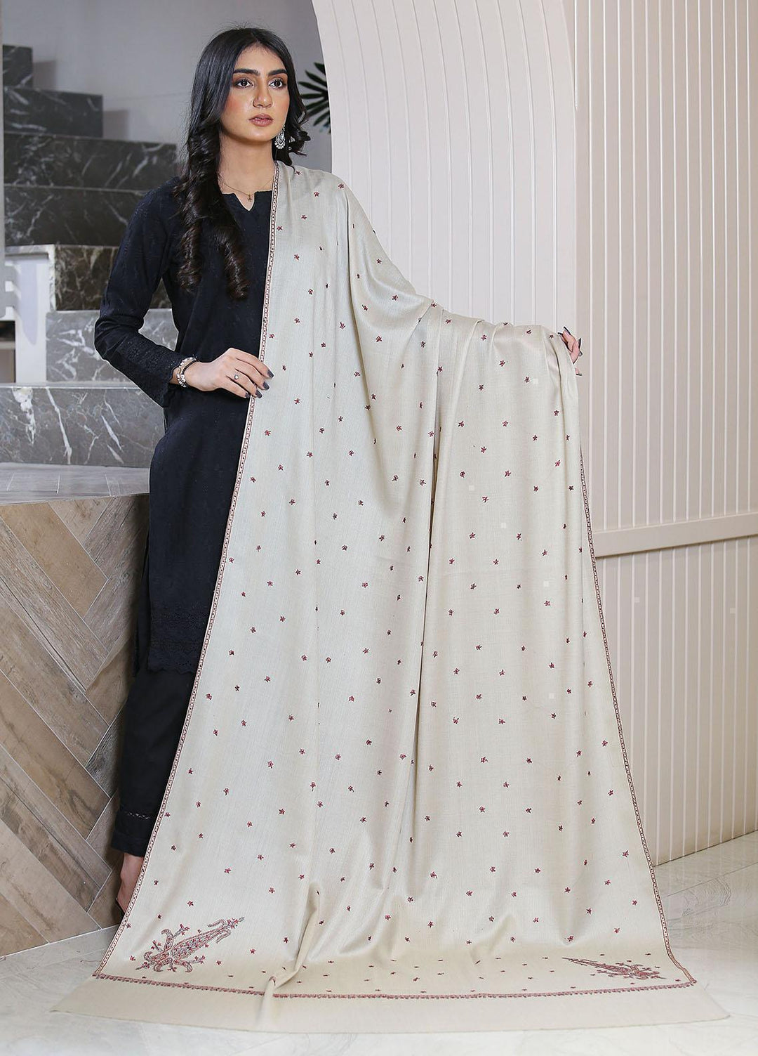 Sanaulla Exclusive Range  Pashmina  KPS 781 D-34 Fawn 2 - Women Shawls