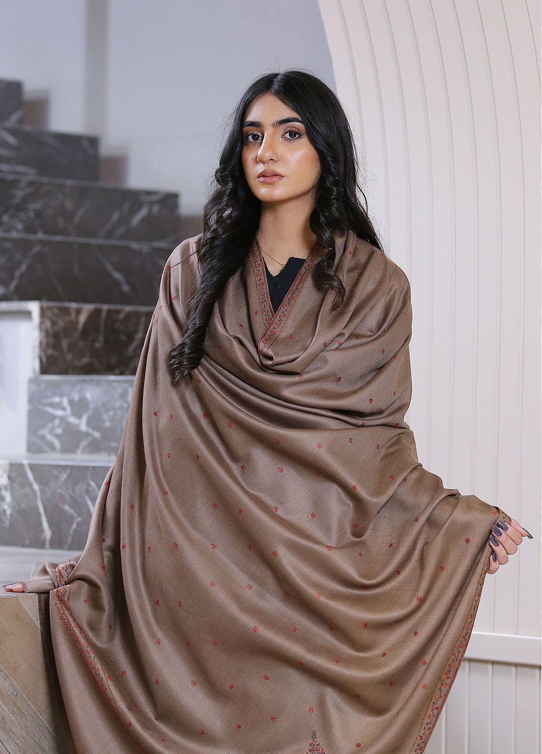 Sanaulla Exclusive Range  Pashmina  KPS 781 D-34 D Brown 2 - Women Shawls