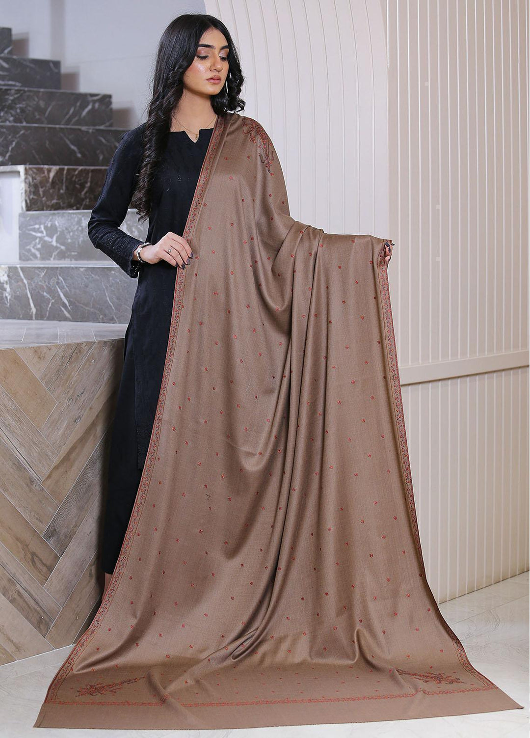 Sanaulla Exclusive Range  Pashmina  KPS 781 D-34 D Brown 2 - Women Shawls