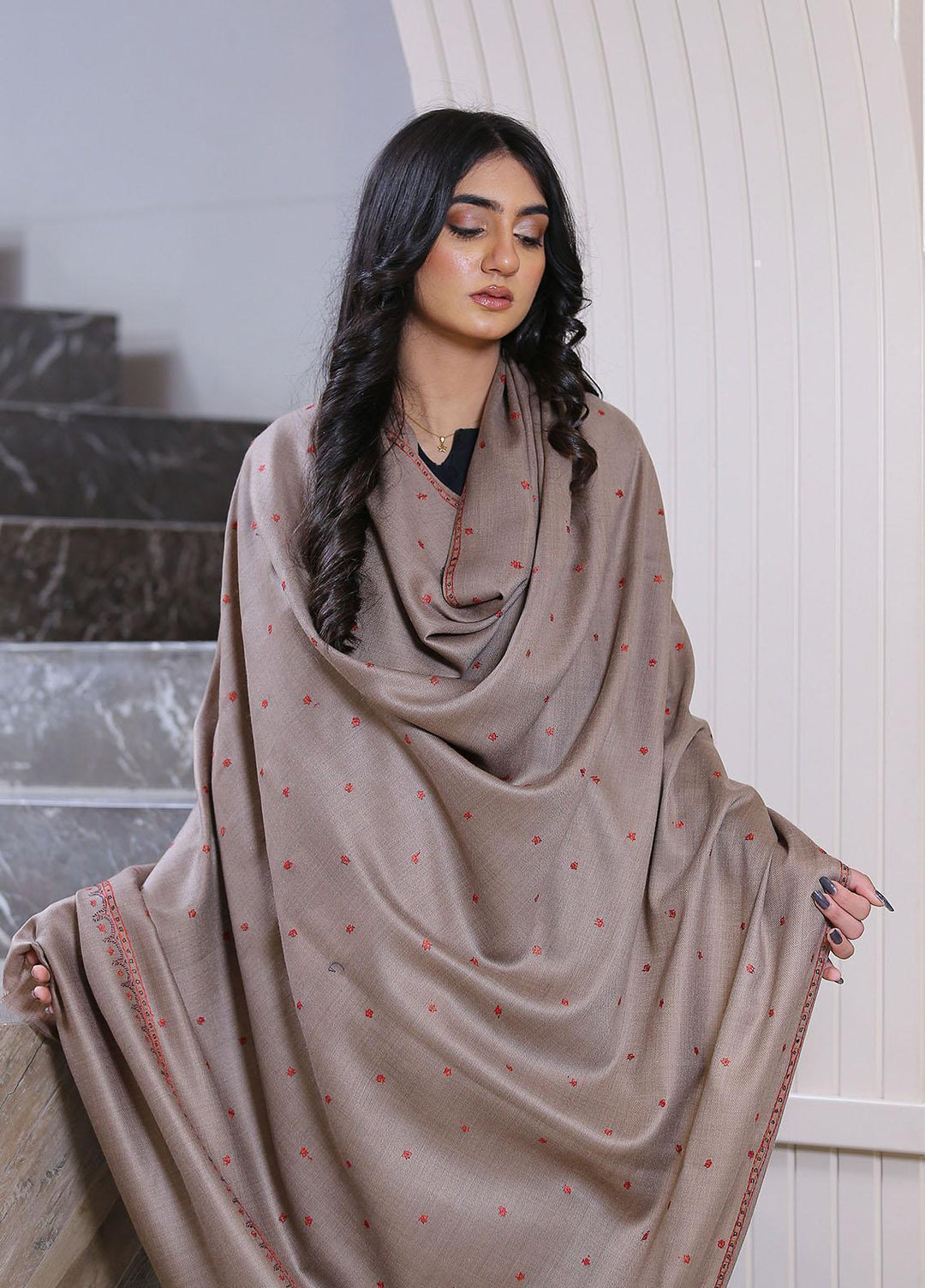 Sanaulla Exclusive Range  Pashmina  KPS 781 D-34 Brown 2 - Women Shawls