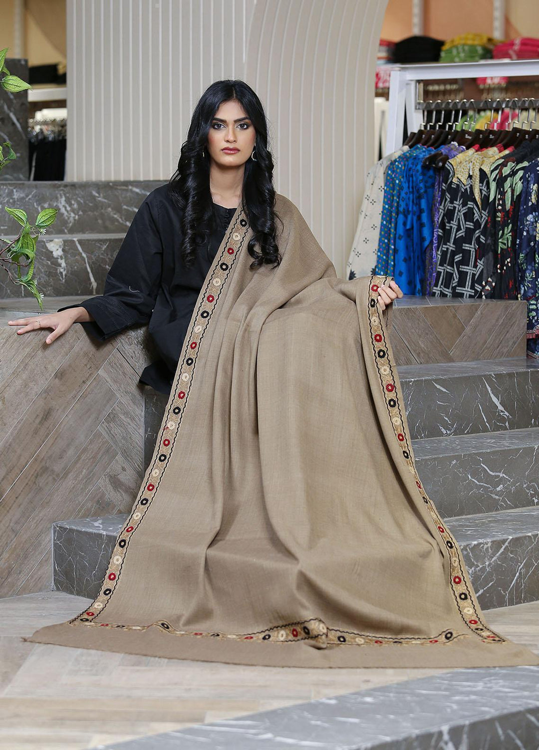Sanaulla Exclusive Range  Pashmina  KPS 781 D-39 D Brown - Women Shawls
