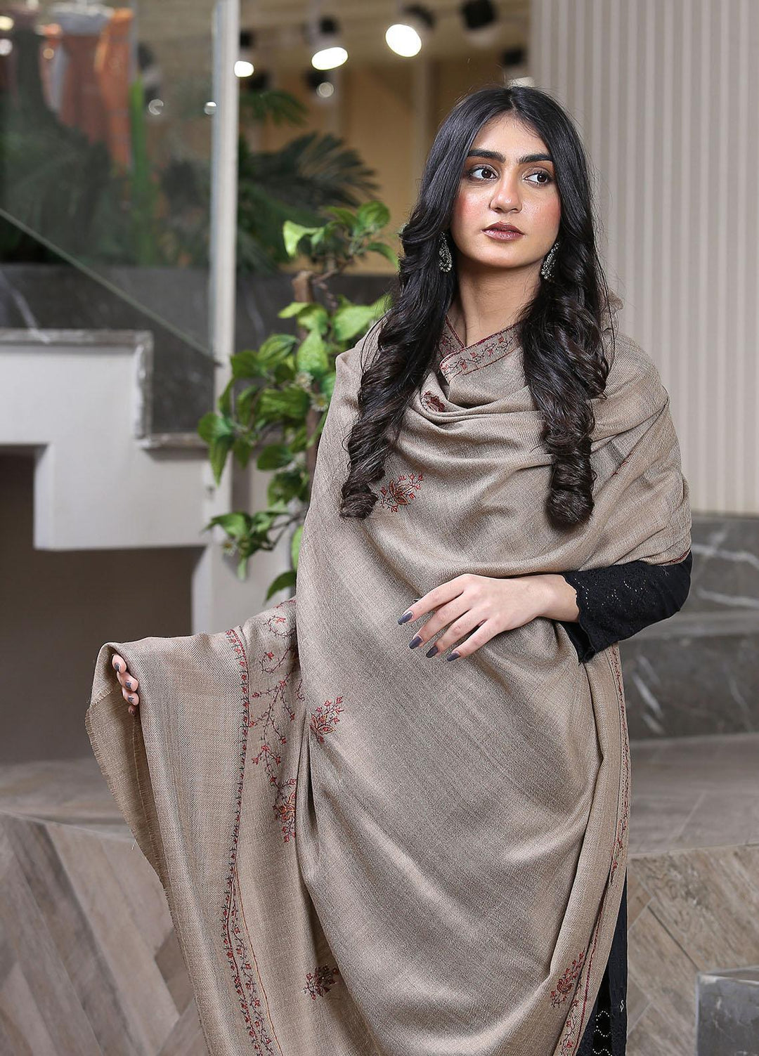 Sanaulla Exclusive Range  Pashmina  KPS 781 D-40 Brown - Women Shawls