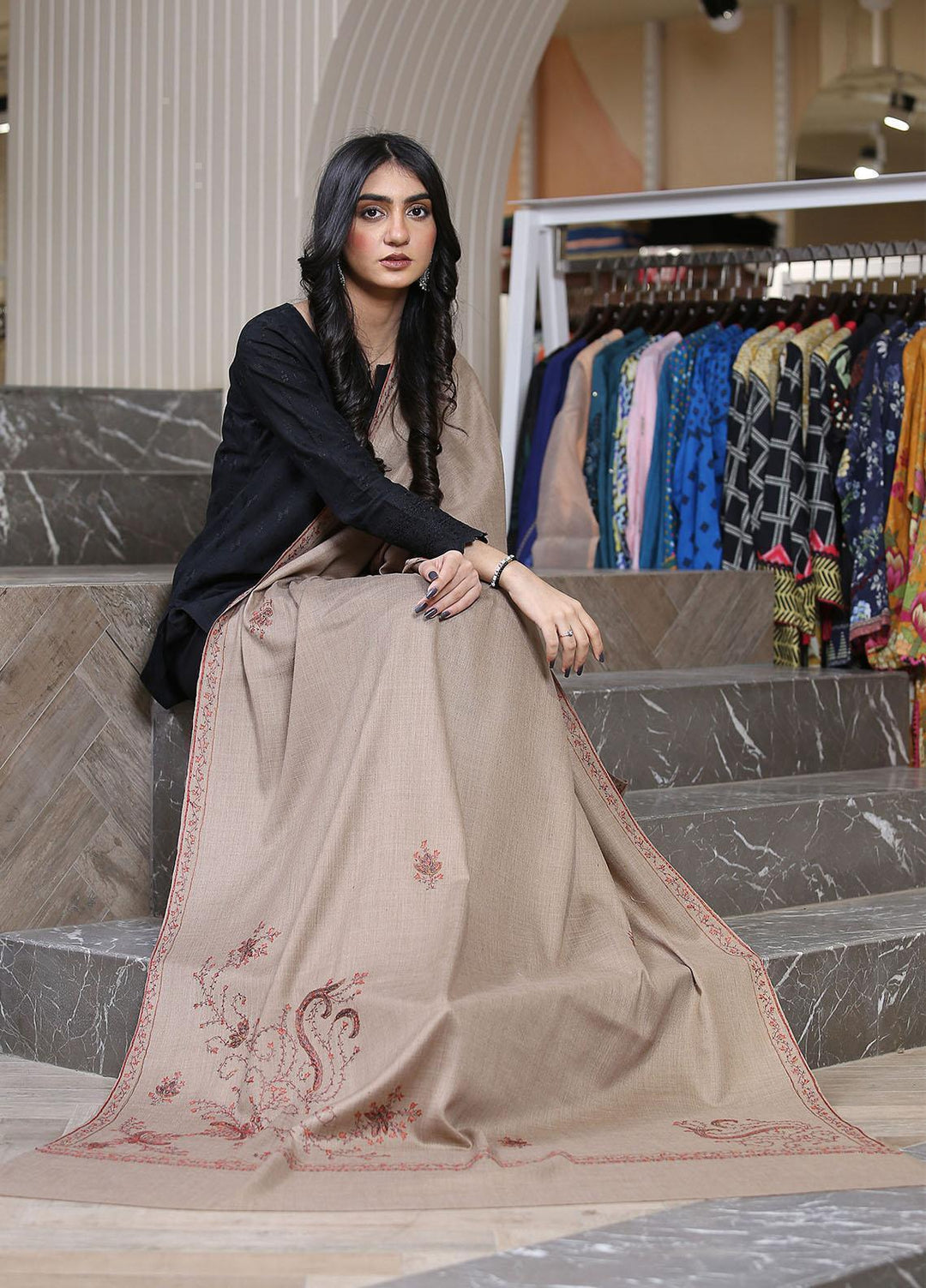 Sanaulla Exclusive Range  Pashmina  KPS 781 D-40 Brown 3 - Women Shawls