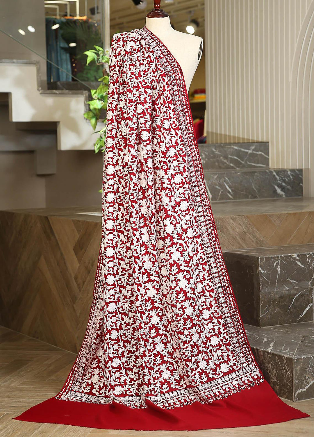 Sanaulla Exclusive Range  Pashmina  D-26 Red - Women Shawls