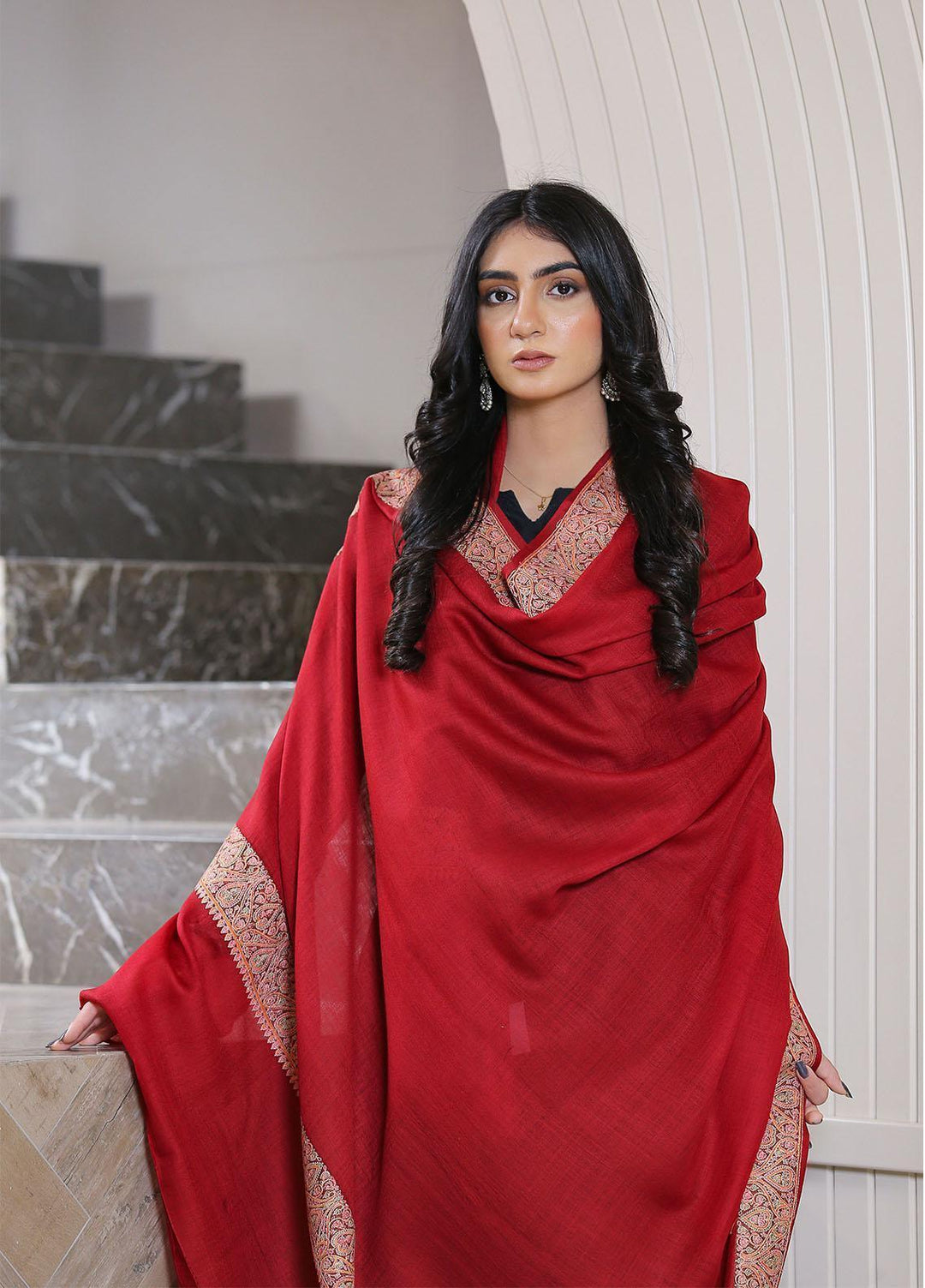 Sanaulla Exclusive Range  Pashmina  Mama D-12 Maroon - Women Shawls