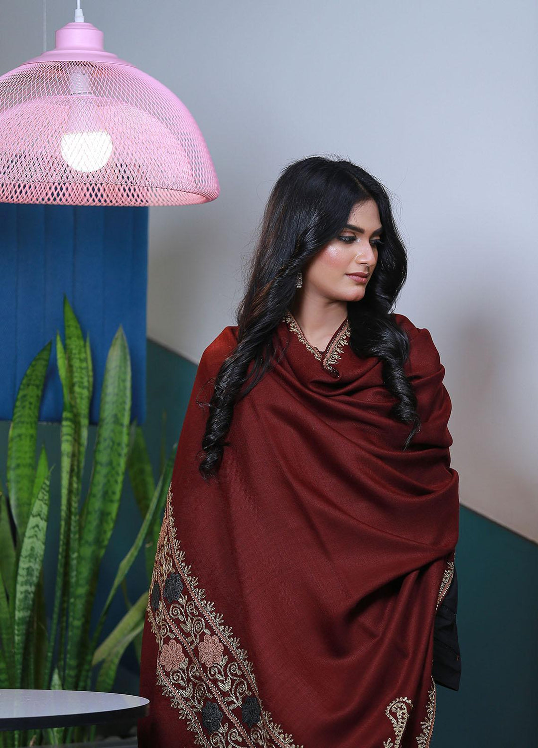 Sanaulla Exclusive Range  Pashmina  KPS 781 D-55 Maroon - Women Shawls