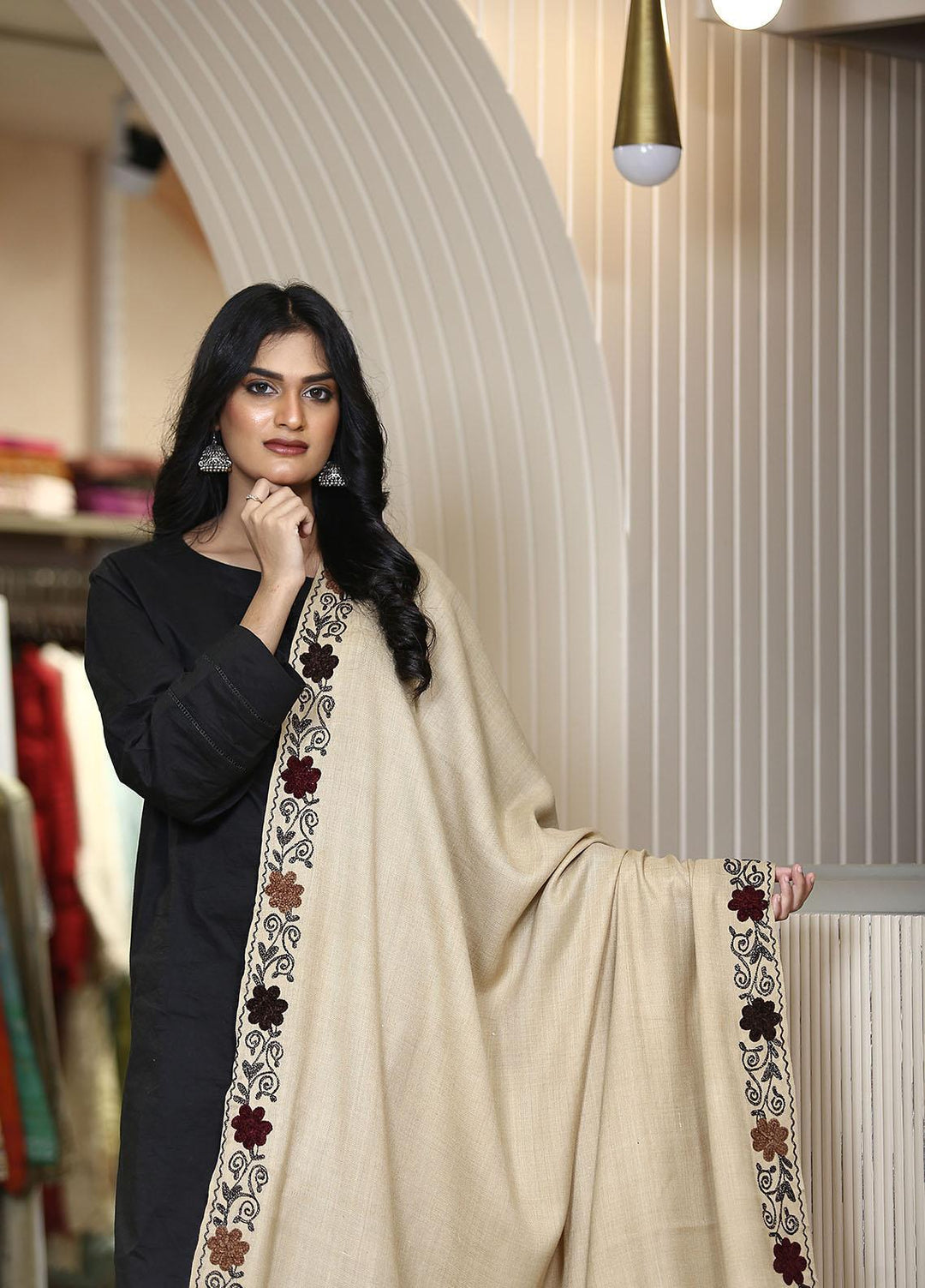 Sanaulla Exclusive Range  Pashmina  KPS 781 D-55 Fawn - Women Shawls