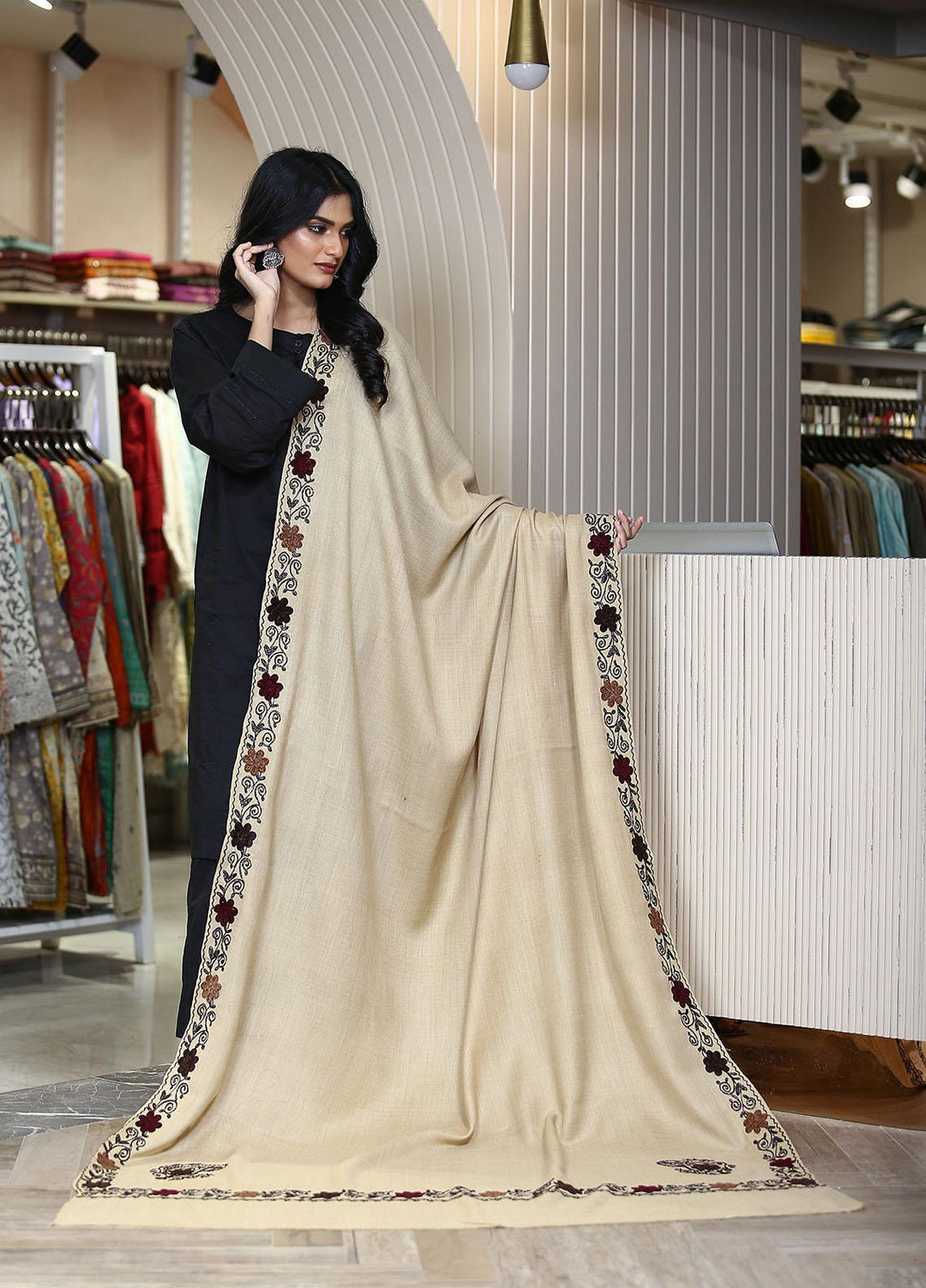 Sanaulla Exclusive Range  Pashmina  KPS 781 D-55 Fawn - Women Shawls