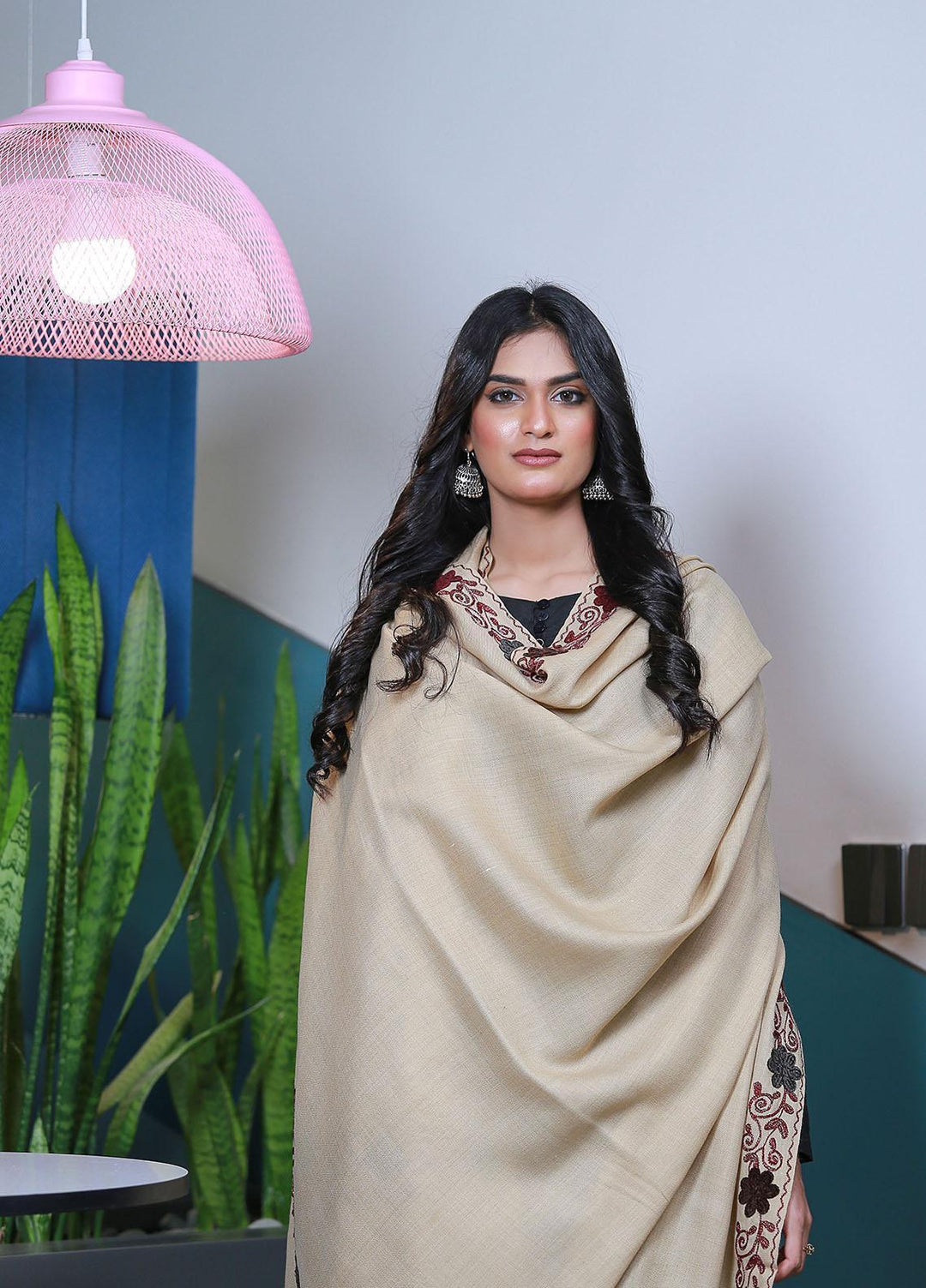 Sanaulla Exclusive Range  Pashmina  KPS 781 D-55 Fawn 2 - Women Shawls