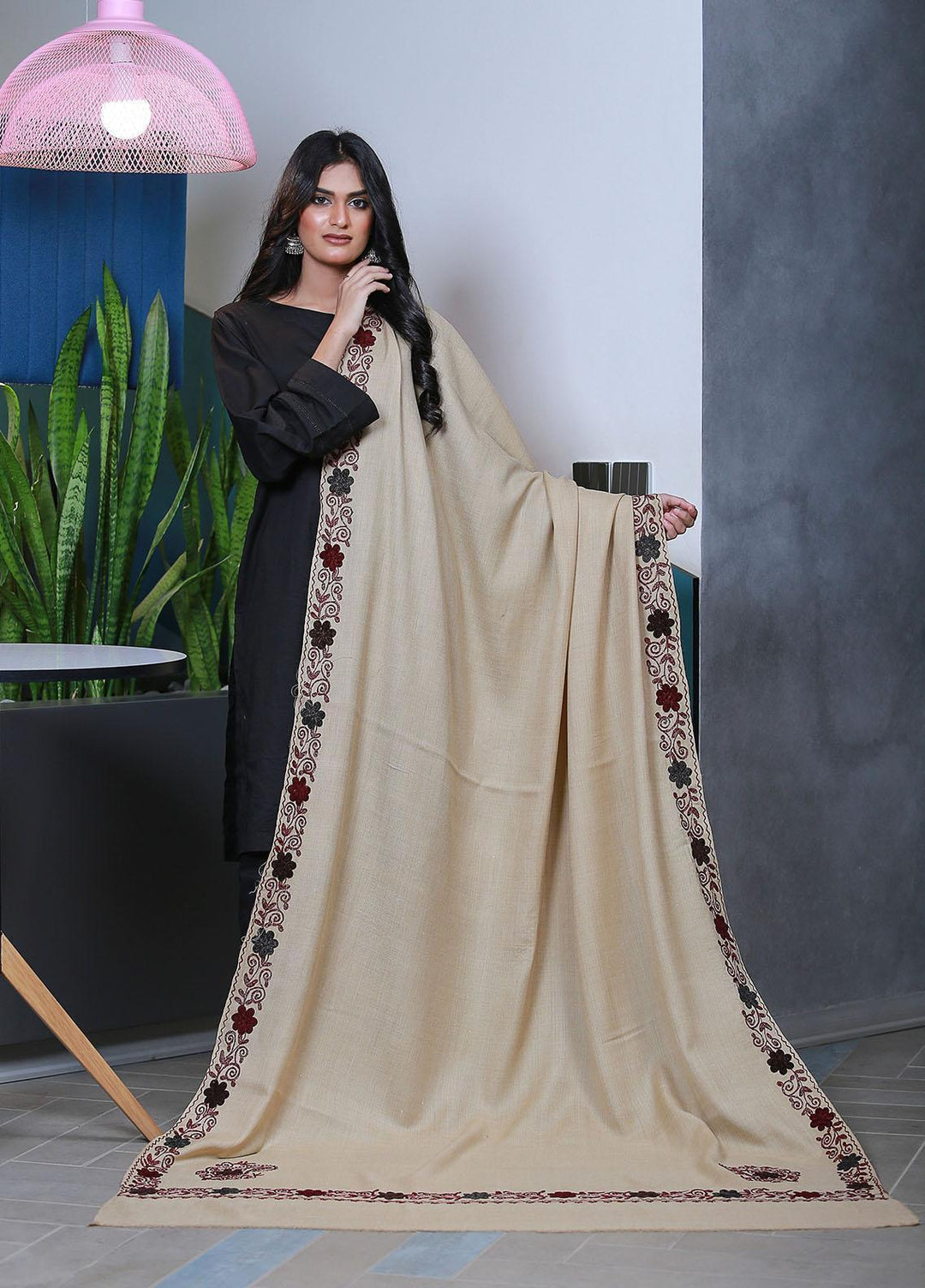 Sanaulla Exclusive Range  Pashmina  KPS 781 D-55 Fawn 2 - Women Shawls