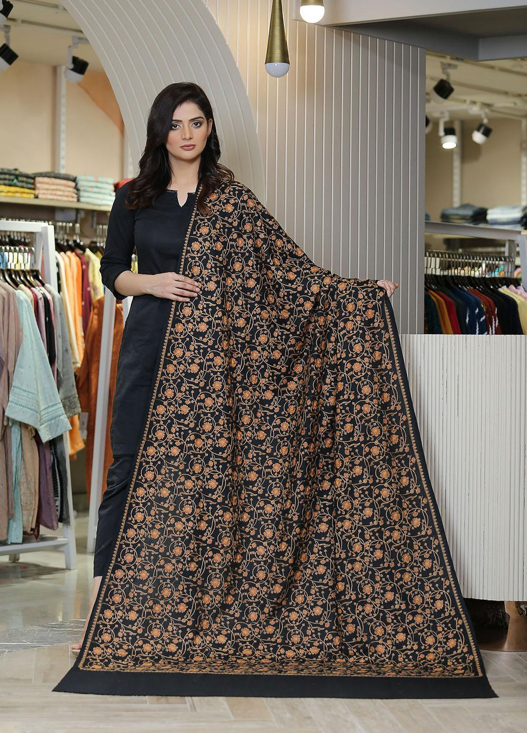 Sanaulla Exclusive Range  Pashmina  KPS 781 D-18 Black 1 - Women Shawls