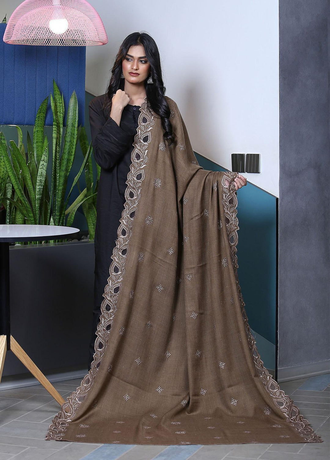 Sanaulla Exclusive Range  Pashmina  Mama D-24 D Brown - Women Shawls