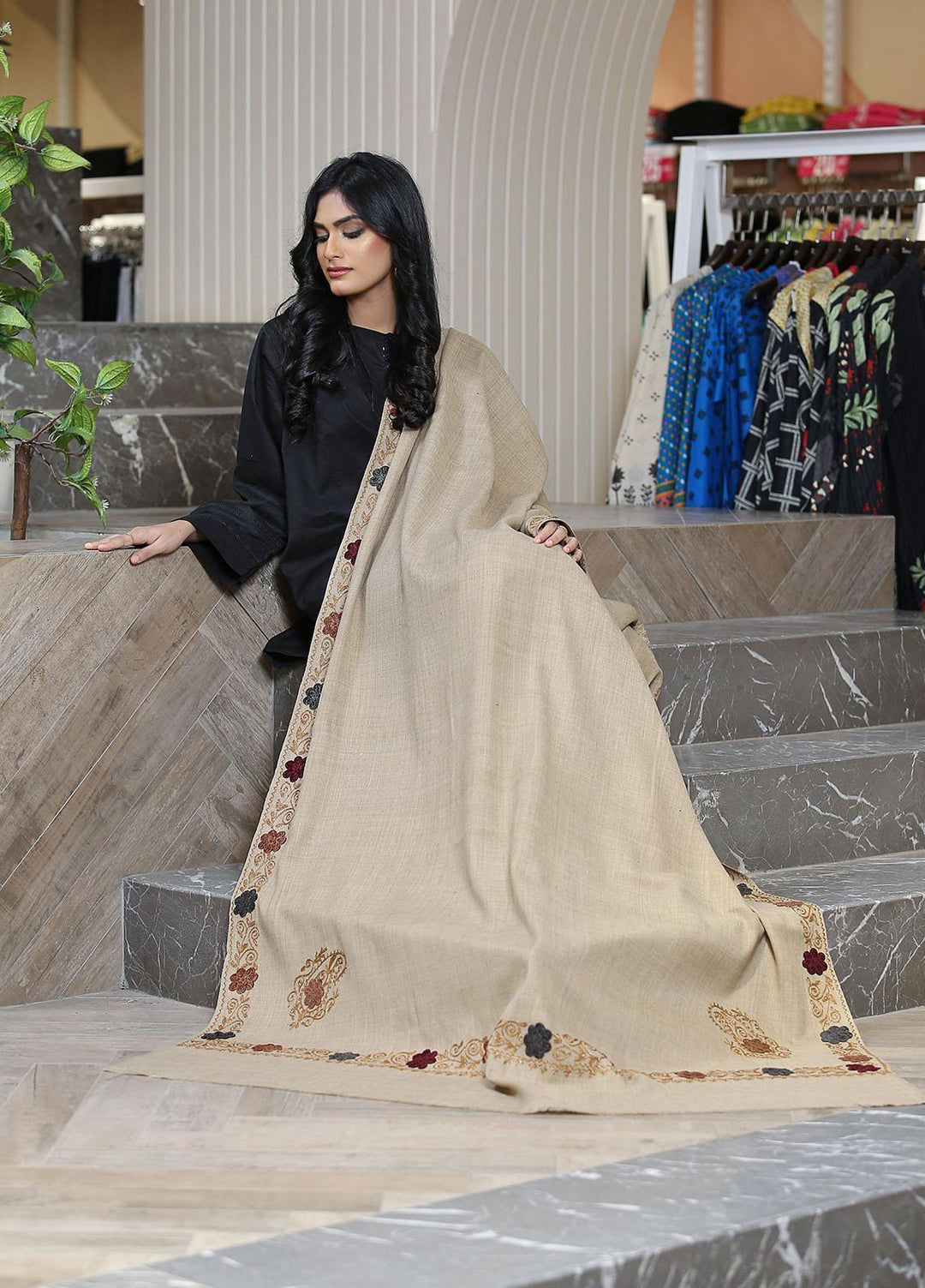 Sanaulla Exclusive Range  Pashmina  KPS 781 D-55 L Brown - Women Shawls