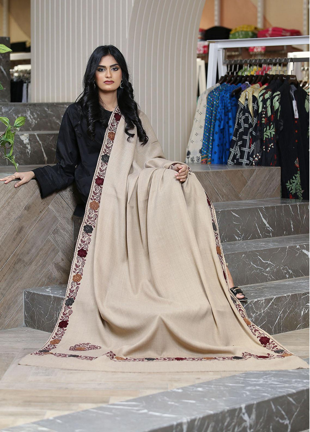 Sanaulla Exclusive Range  Pashmina  KPS 781 D-55 L Brown 2 - Women Shawls