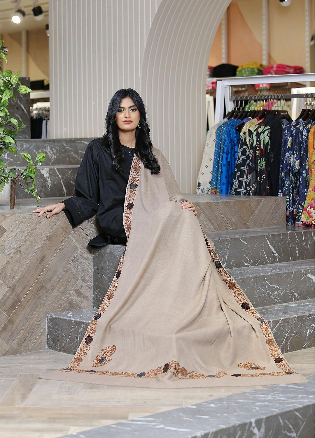 Sanaulla Exclusive Range  Pashmina  KPS 781 D-55 L Brown 7 - Women Shawls