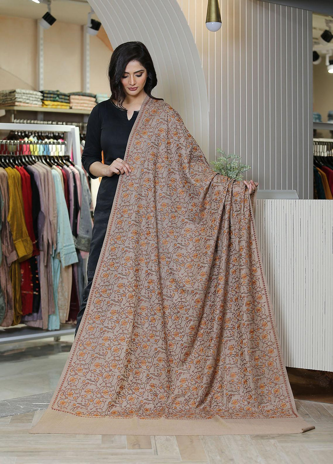 Sanaulla Exclusive Range  Pashmina  KPS 781 D-18 Brown - Women Shawls