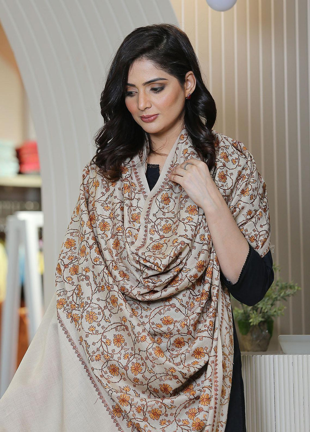 Sanaulla Exclusive Range  Pashmina  KPS 781 D-18 Beige - Women Shawls