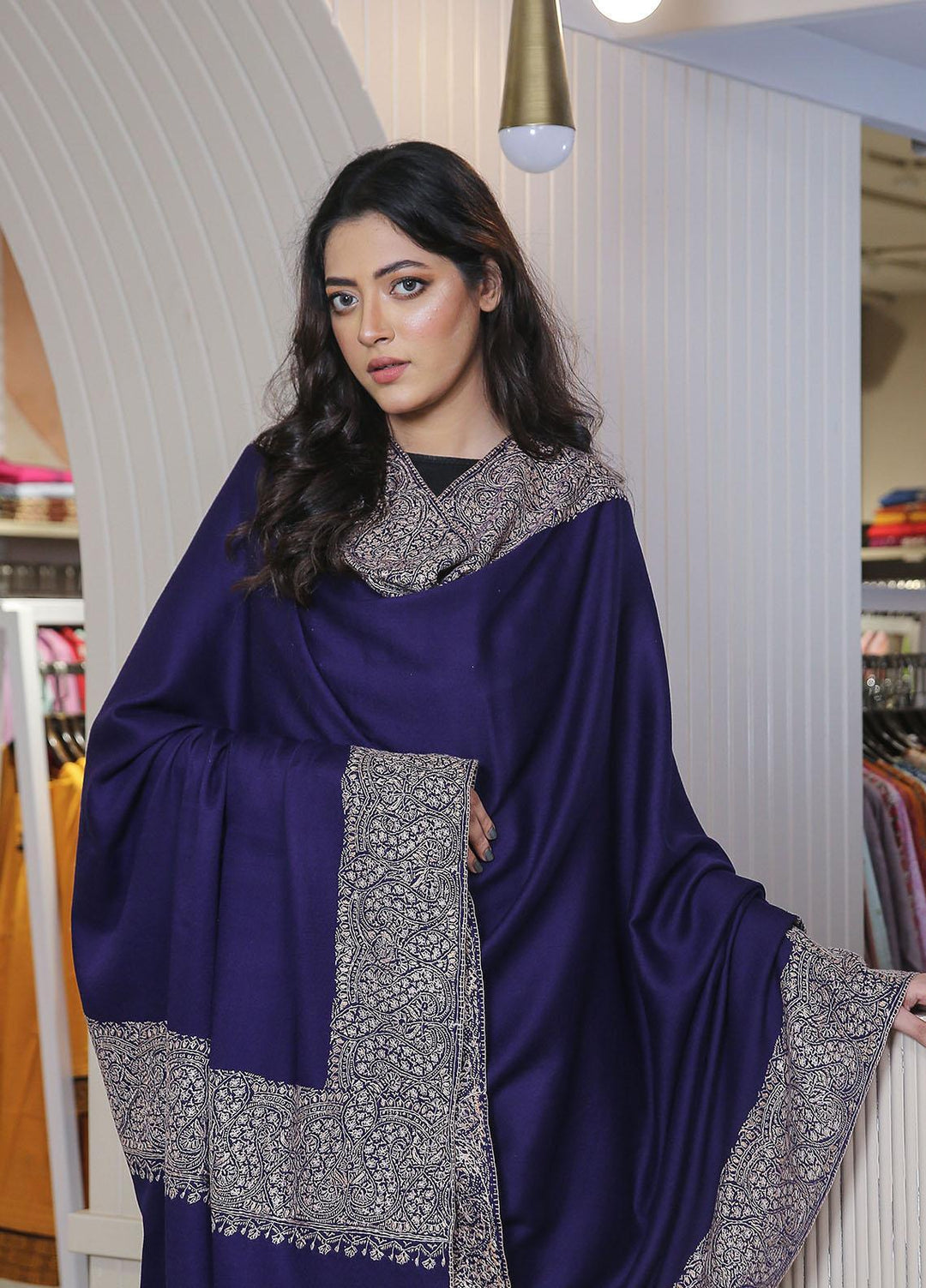 Sanaulla Exclusive Range  Pashmina  Mama D-19 Royal Blue 02 - Women Shawls