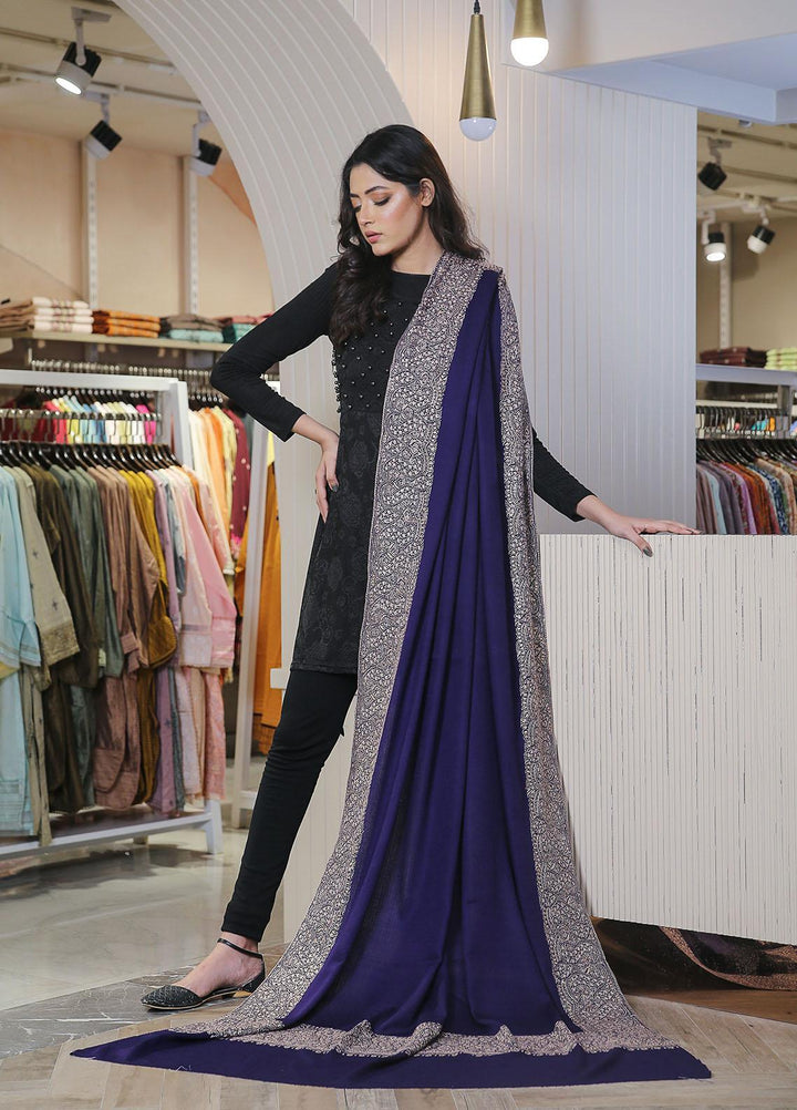 Sanaulla Exclusive Range  Pashmina  Mama D-19 Royal Blue 02 - Women Shawls