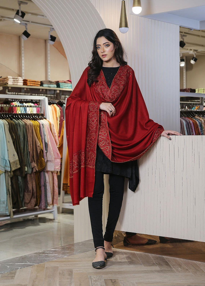 Sanaulla Exclusive Range  Pashmina  Mama D-19 Red - Women Shawls
