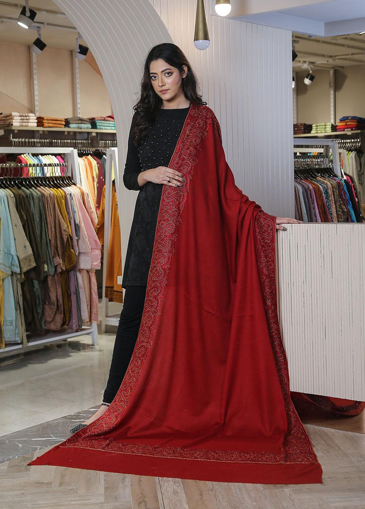 Sanaulla Exclusive Range  Pashmina  Mama D-19 Red - Women Shawls