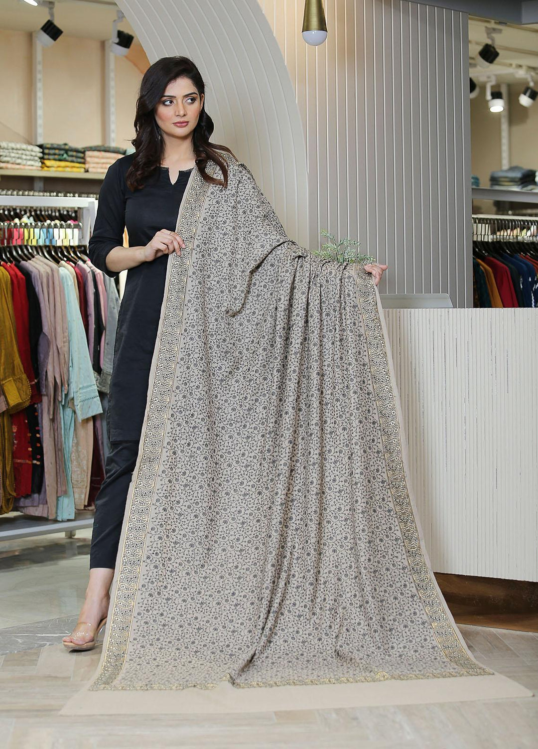 Sanaulla Exclusive Range  Pashmina  KPS 781 D-19 L Brown 1 - Women Shawls