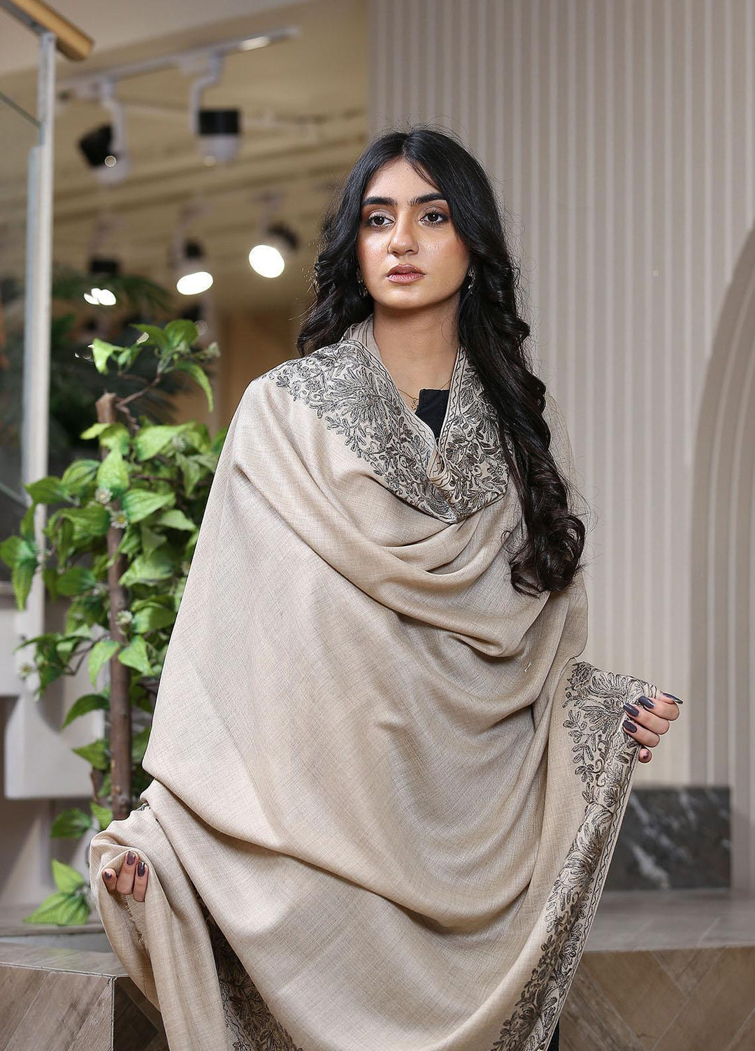Sanaulla Exclusive Range  Pashmina  Mama D-34 L Brown 04 - Women Shawls
