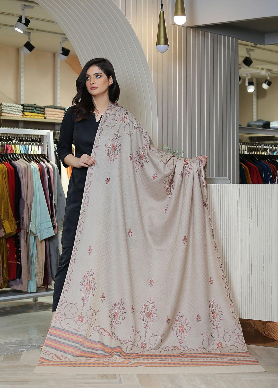 Sanaulla Exclusive Range  Pashmina  KPS 781 D-21 L Brown 1 - Women Shawls