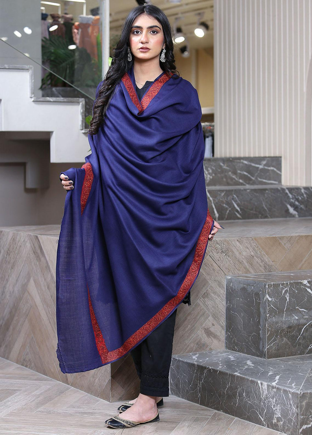 Sanaulla Exclusive Range  Pashmina  Mama D-35 N Blue 02 - Women Shawls