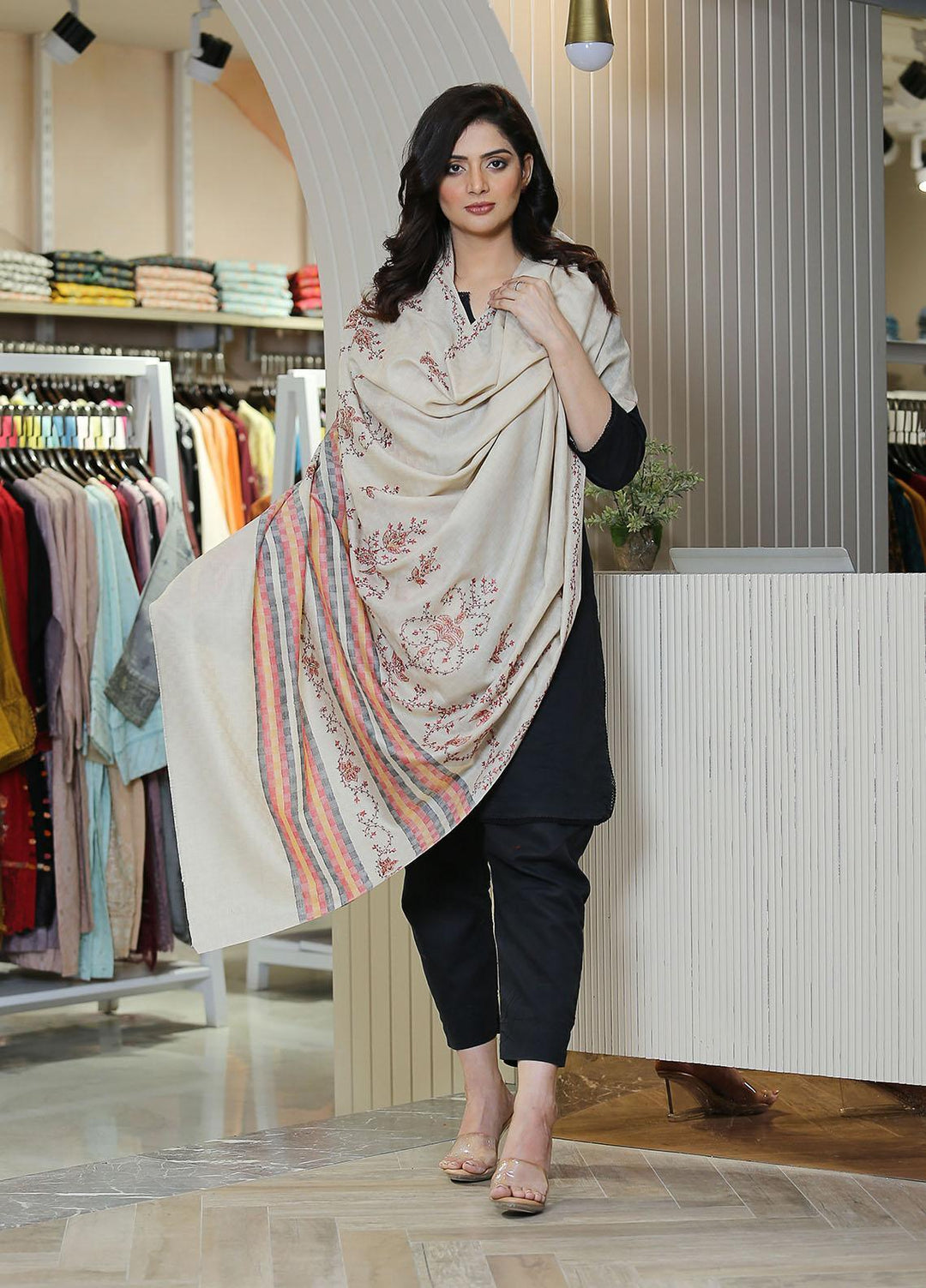 Sanaulla Exclusive Range  Pashmina  KPS 781 D-21 Beige - Women Shawls