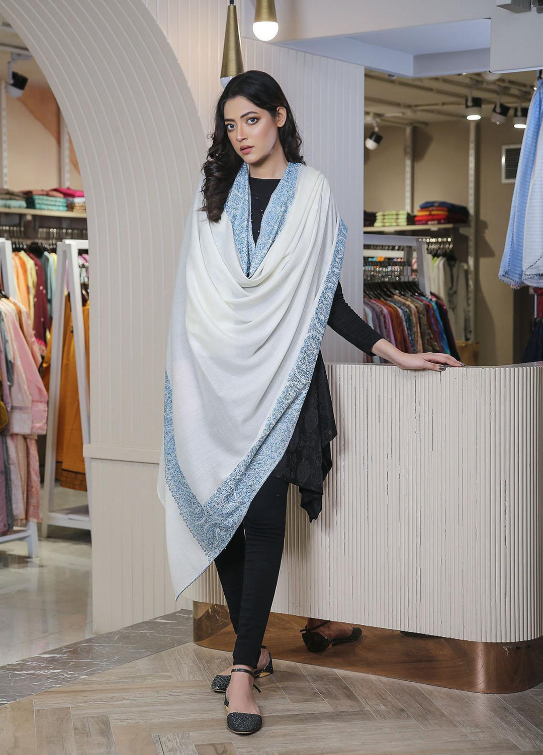 Sanaulla Exclusive Range  Pashmina  Mama D-19 Off White - Women Shawls