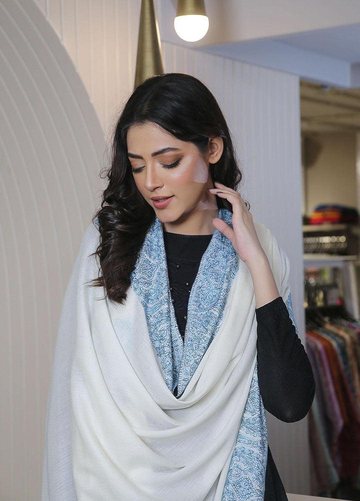 Sanaulla Exclusive Range  Pashmina  Mama D-19 Off White - Women Shawls