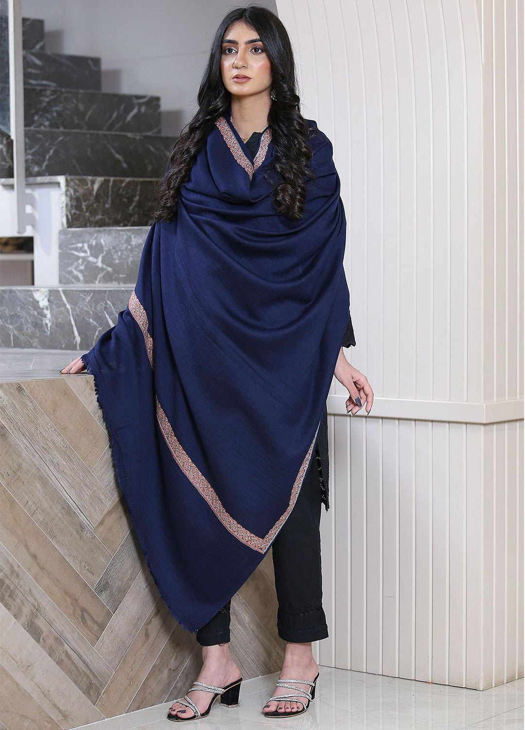 Sanaulla Exclusive Range  Pashmina  Mama D-36 N Blue 04 - Women Shawls