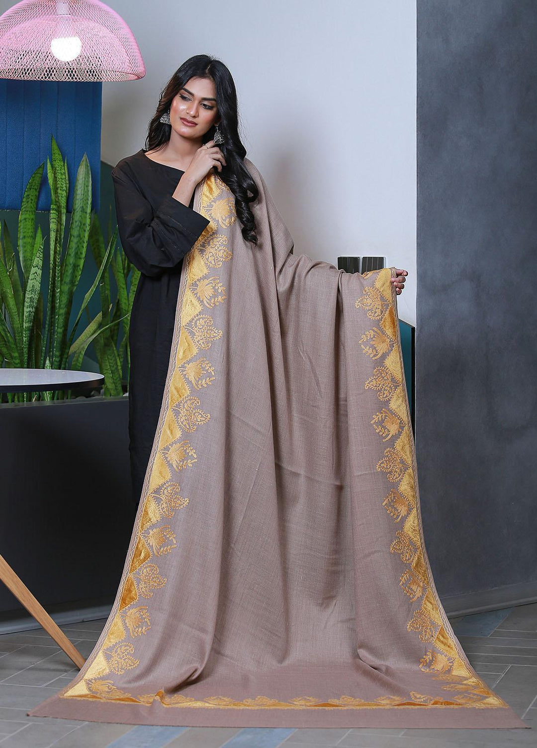 Sanaulla Exclusive Range  Pashmina  Mama D-40 Brown - Women Shawls